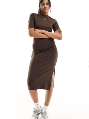 Nike Sportswear Essential Tight Midi Dress Baroque Dark Brown Women's Medium